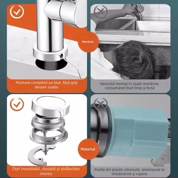 Suport pentru robinet de bucătărie din oțel inoxidabil, montaj rapid, piuliță de fixare anti-slăbire, utilizare directă, stil modern minimalist
