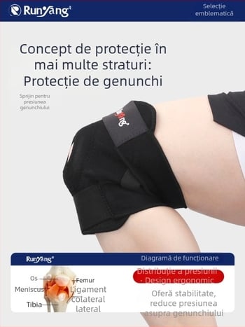 Runyang protecție pentru genunchi cu trei curele, respirabilă, din mercerizată țesătură și SBR nylon, pentru baschet, alergare, badminton și alpinism