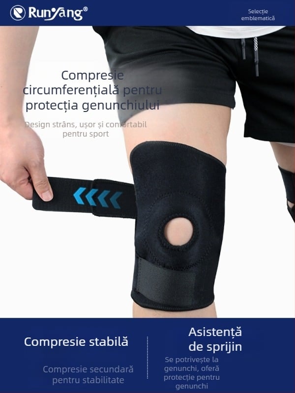 Runyang protecție pentru genunchi cu trei curele, respirabilă, din mercerizată țesătură și SBR nylon, pentru baschet, alergare, badminton și alpinism