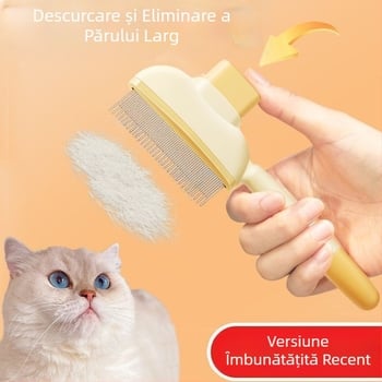 Pieptene pentru pisici și câini pentru descurcare și îndepărtarea părului liber, perie auto-curățare pentru blană lungă, masaj și îndepărtarea nodurilor, material: ABS + ace metalice din oțel