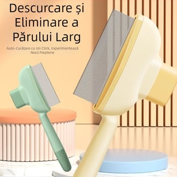 Pieptene pentru pisici și câini pentru descurcare și îndepărtarea părului liber, perie auto-curățare pentru blană lungă, masaj și îndepărtarea nodurilor, material: ABS + ace metalice din oțel