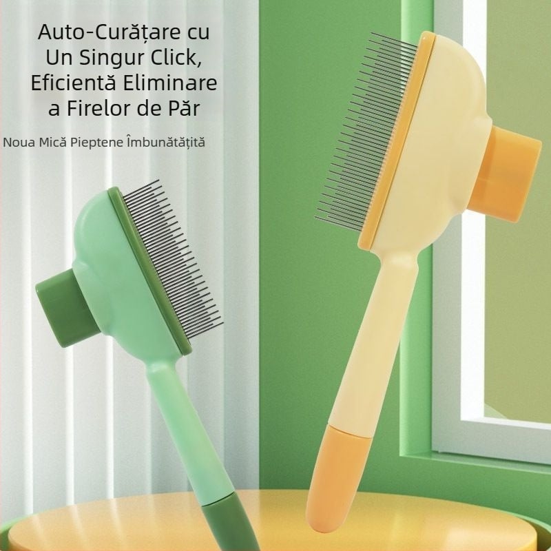 Pieptene pentru pisici și câini pentru descurcare și îndepărtarea părului liber, perie auto-curățare pentru blană lungă, masaj și îndepărtarea nodurilor, material: ABS + ace metalice din oțel