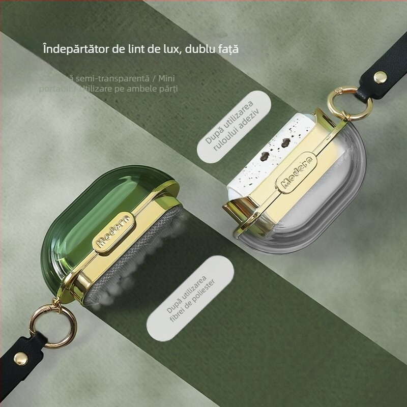 Rulou portabil pentru scame, cu două fețe, pentru haine și canapele, perie reutilizabilă pentru îndepărtarea părului cu capac