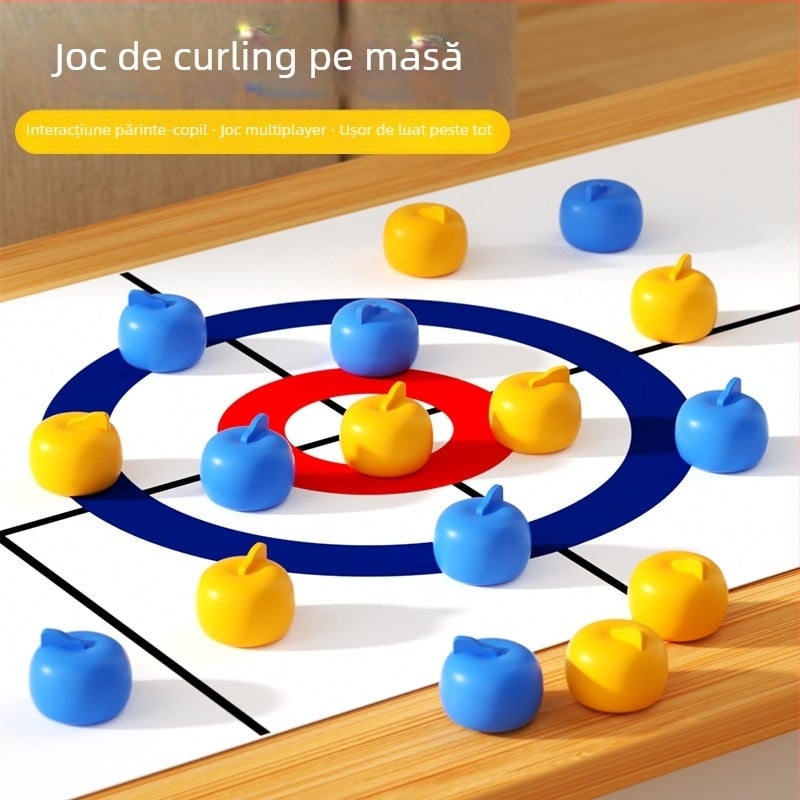 Joc de curling pe masă pentru doi — joc interactiv părinte-copil, dezvoltare coordonare mână-ochi, vârsta 7–14