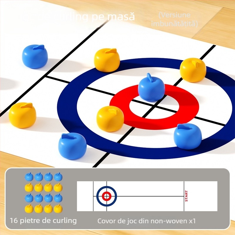 Joc de curling pe masă pentru doi — joc interactiv părinte-copil, dezvoltare coordonare mână-ochi, vârsta 7–14