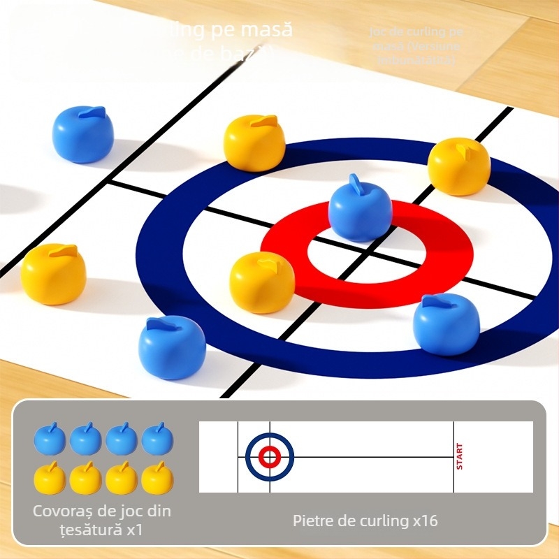 Joc de curling pe masă pentru doi — joc interactiv părinte-copil, dezvoltare coordonare mână-ochi, vârsta 7–14