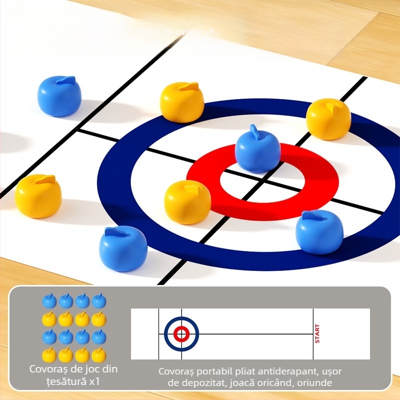 Joc de curling pe masă pentru doi — joc interactiv părinte-copil, dezvoltare coordonare mână-ochi, vârsta 7–14