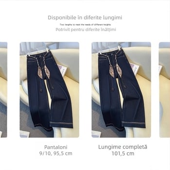 Blugi de tip wide-leg cu talie înaltă, curea din esarfa de mătase, lungime până la podea, iarna 2025