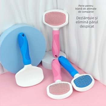 Pieptene pentru îngrijire a animalelor de companie, dinți de ace și mărgele, perie pentru îndepărtarea părului și descurcarea nodurilor — ABS/TPR/Oțel inoxidabil