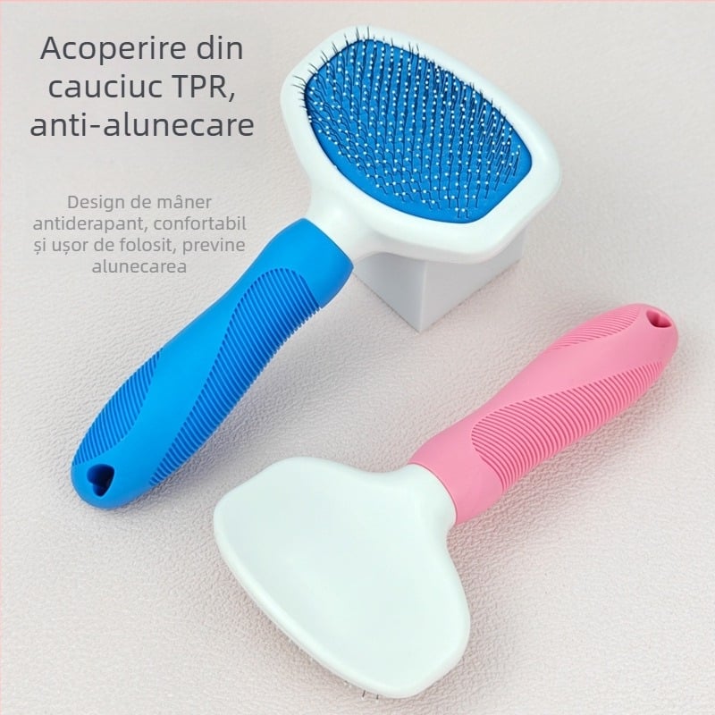 Pieptene pentru îngrijire a animalelor de companie, dinți de ace și mărgele, perie pentru îndepărtarea părului și descurcarea nodurilor — ABS/TPR/Oțel inoxidabil