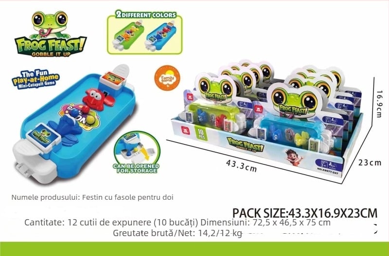 Joc de masă cu broscuța interactivă care prinde mărgele — joc educațional multiplayer pentru copii 4–14 ani, dezvoltă gândirea și coordonarea mână-creier