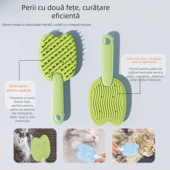 Pieptene de îngrijire pentru pisici și câini cu masaj — îndepărtarea părului des, unelte cu dublă utilizare, materiale: silicon/PP