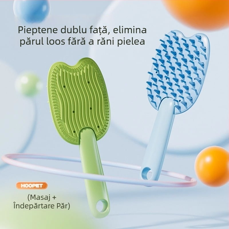 Pieptene de îngrijire pentru pisici și câini cu masaj — îndepărtarea părului des, unelte cu dublă utilizare, materiale: silicon/PP