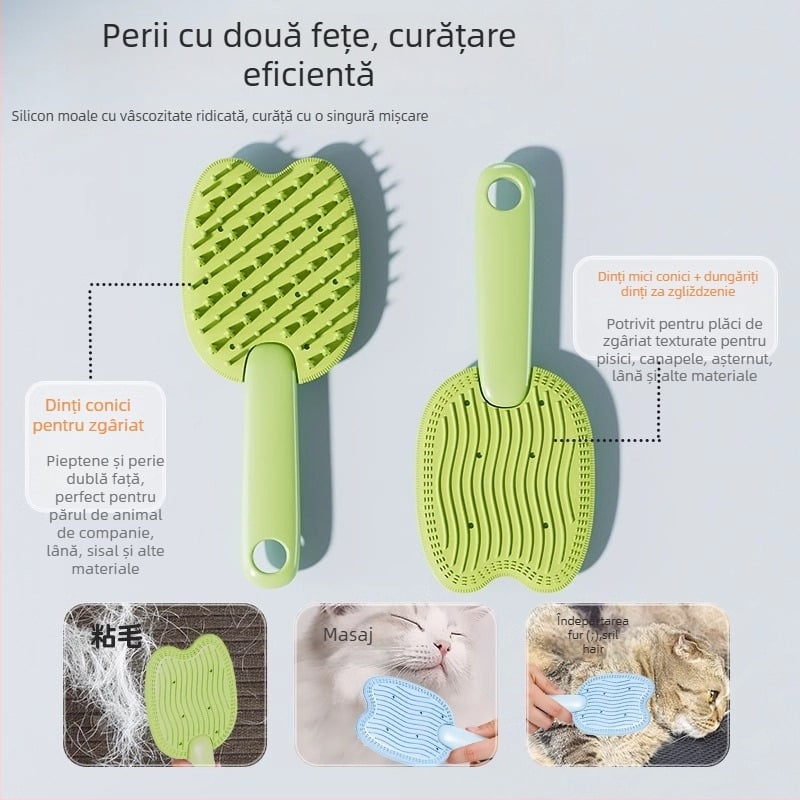 Pieptene de îngrijire pentru pisici și câini cu masaj — îndepărtarea părului des, unelte cu dublă utilizare, materiale: silicon/PP