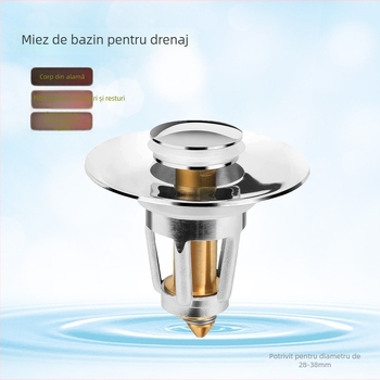 Dop de scurgere din cupru pentru chiuvetă, cu plăcuță rabatabilă, filtru și etanș anti miros – tip apăsat