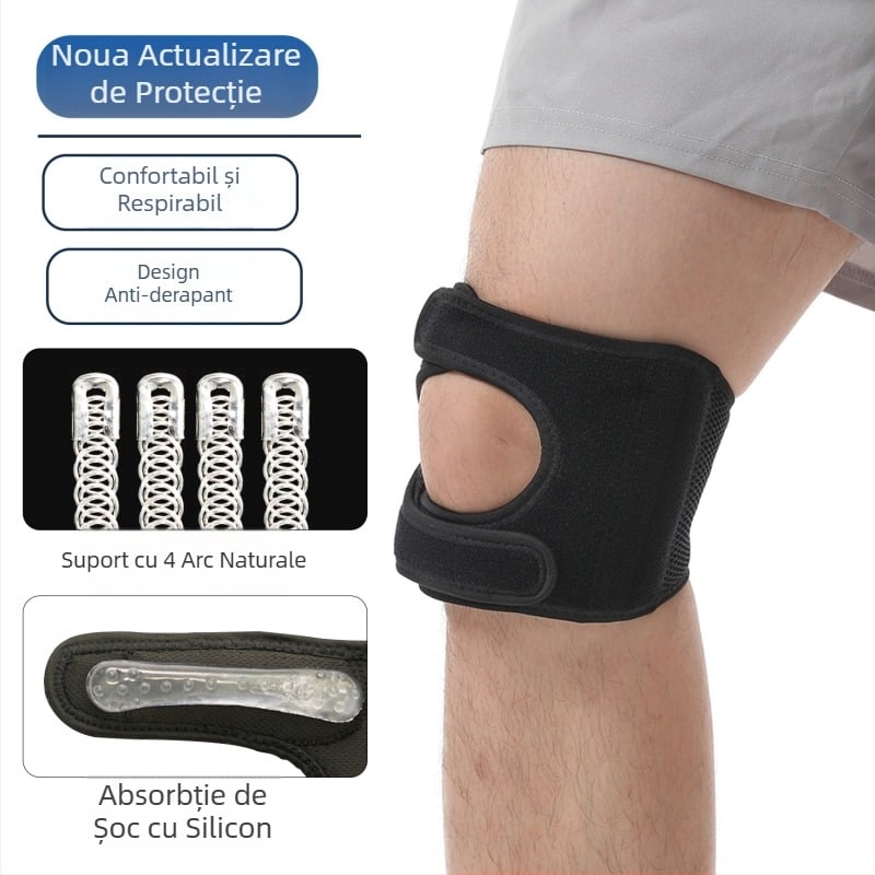 Protecție pentru genunchi cu Curea patelară, cauciuc, amortizare din silicon, respirabilă, pentru adulți, pentru alergare, ciclism și drumeții