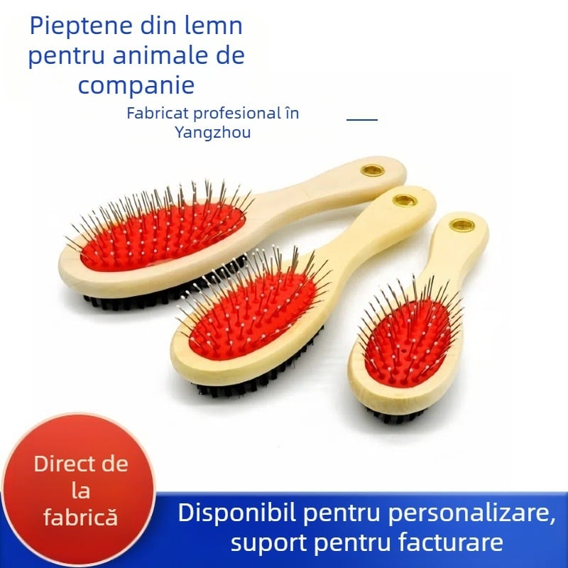 Pieptene metalic cu două fețe pentru animale de companie, masaj pentru îngrijirea blănii, îndepărtarea părului liber