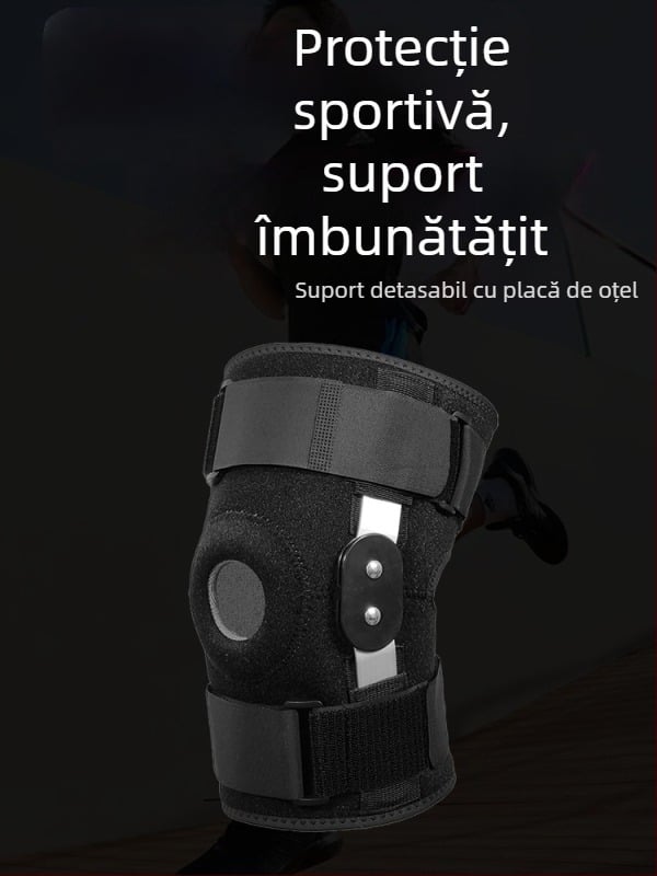 Genunchiere cu spațiu EVA circular pentru protecția patelarei, utilizare în drumeții, baschet și fotbal. Confecționare din SBR, țesătură, nailon și oțel.