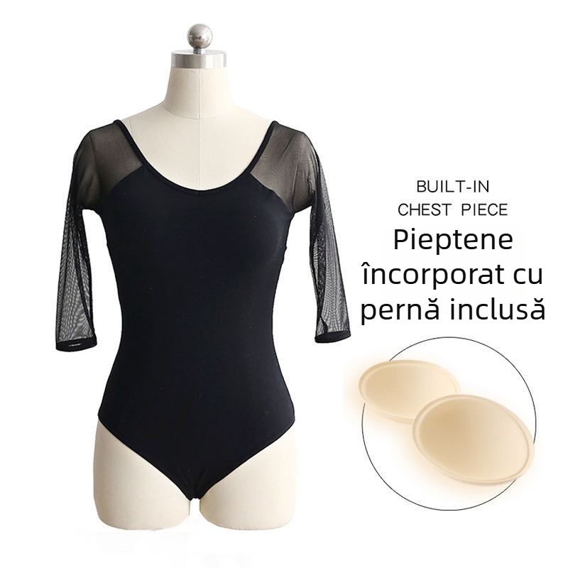 Brahma Yoga Îmbrăcăminte de dans – Top dintr-o bucată cu spate din plasă pentru postură și yoga, bumbac 98% cu Lycra