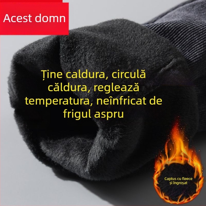 Pantaloni bărbați corduroy cu căptușeală fleece, croială dreptă, talie medie, pantaloni lungi, țesătură din poliester