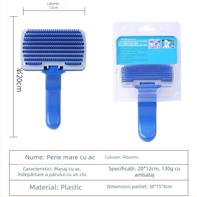 Ai Youjia Pieptene de îndepărtare a părului cu auto-curățare pentru câini, pieptene de masaj descurcător, din plastic