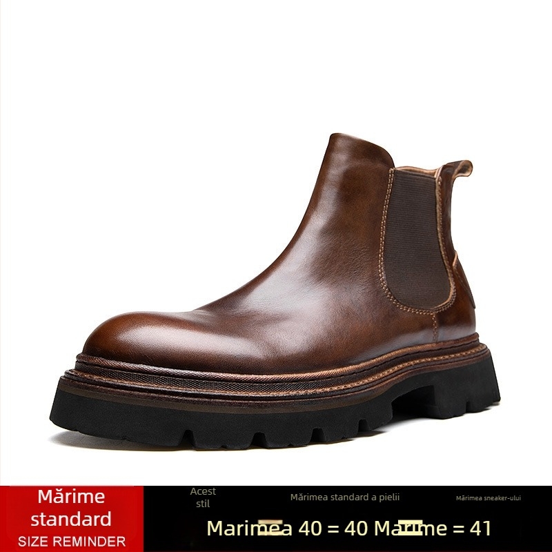 Ghete Martin cu talpă groasă și creștere a înălțimii, partea superioară din piele naturală, talpă din spumă de cauciuc, căptușeală din piele de porc