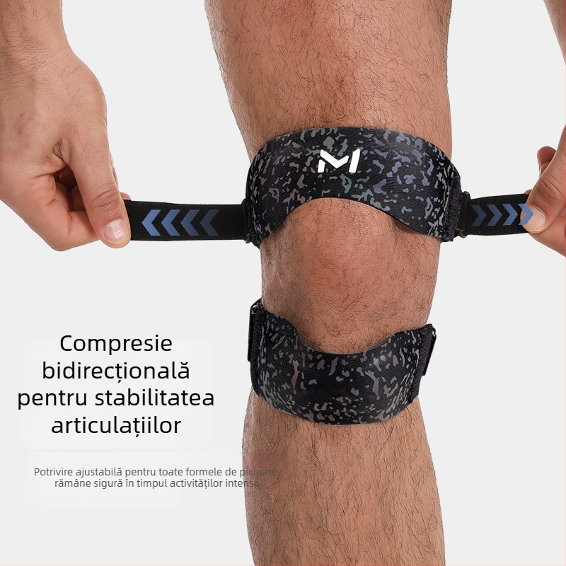 Genunchieră cu curea patelară, absorbție a șocurilor din silicon, presiune reglabilă, ușoară sub 100 g, potrivire universală