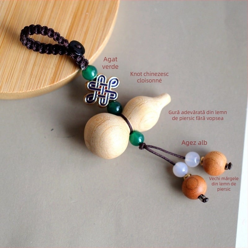 Lanț de chei pentru mașină din lemn de piersic, marca Mu ran, modelul 888