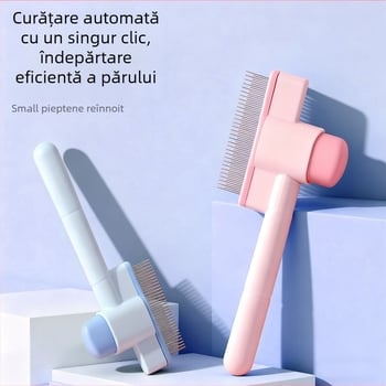Pieptene de îngrijire pentru animale de companie, auto-curățare, dinți în linie dreaptă, pentru pisici și câini — ABS + ace din oțel, LB-095529