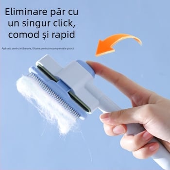 Pieptene de îngrijire pentru animale de companie, auto-curățare, dinți în linie dreaptă, pentru pisici și câini — ABS + ace din oțel, LB-095529