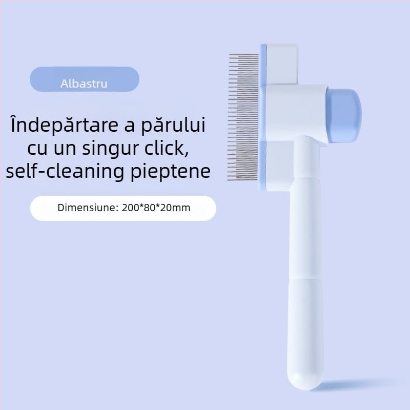Pieptene de îngrijire pentru animale de companie, auto-curățare, dinți în linie dreaptă, pentru pisici și câini — ABS + ace din oțel, LB-095529