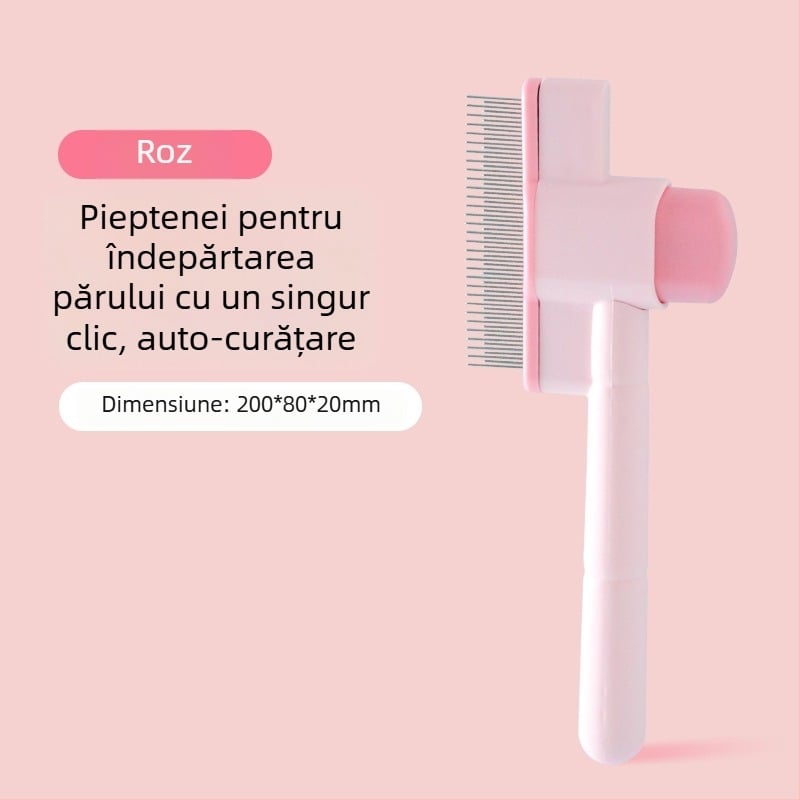 Pieptene de îngrijire pentru animale de companie, auto-curățare, dinți în linie dreaptă, pentru pisici și câini — ABS + ace din oțel, LB-095529