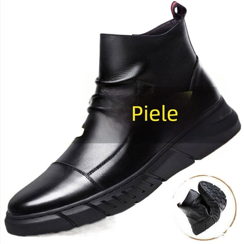 Cizme Martin pentru bărbați din piele, guler jos, căptușire fleece, talpă din cauciuc, închidere Velcro