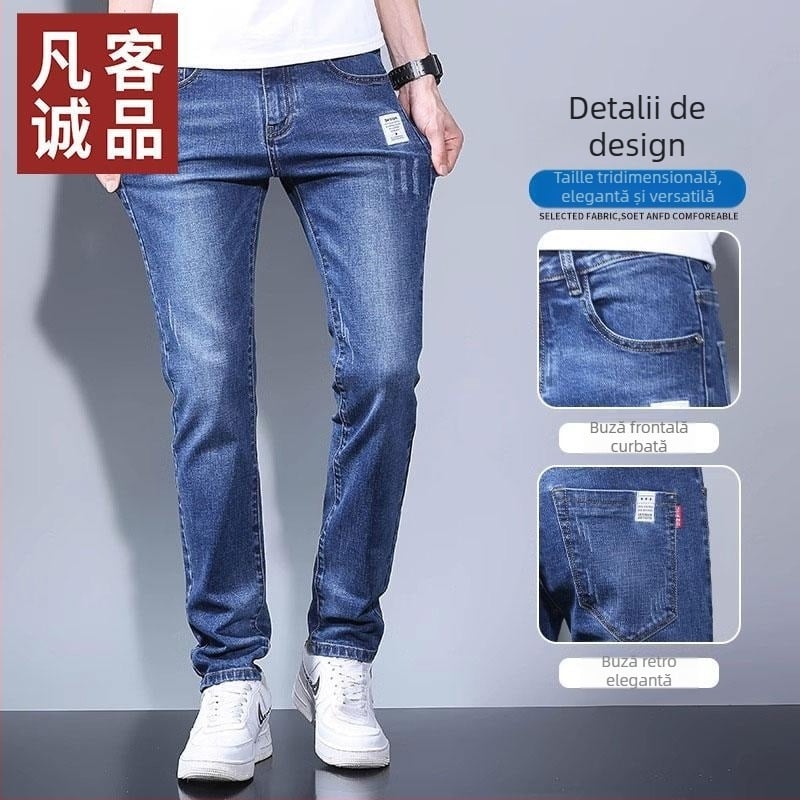 Jeansi de bărbați, drepți, talie medie, fermoar, microelastic