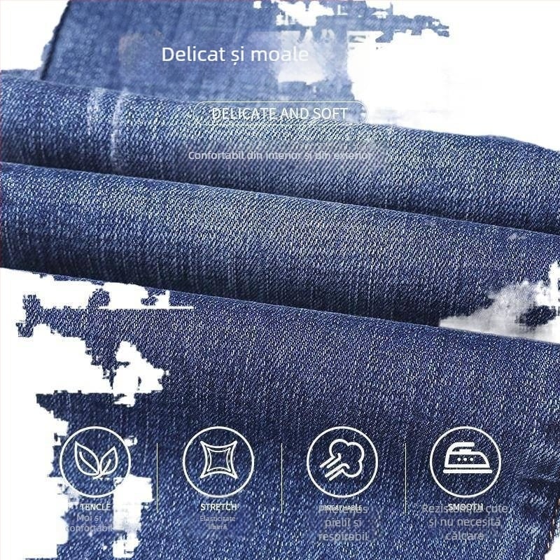 Jeansi de bărbați, drepți, talie medie, fermoar, microelastic