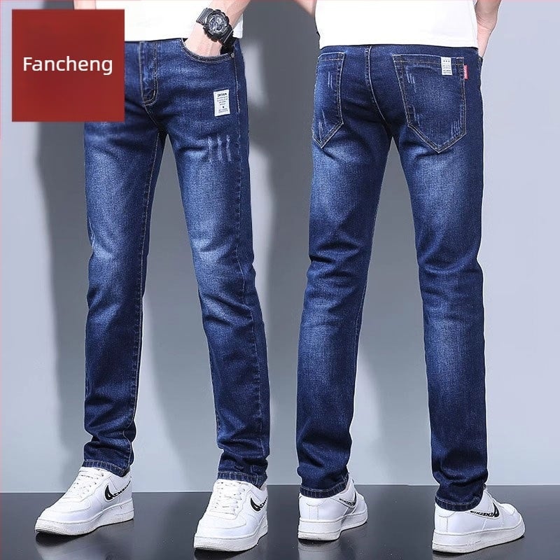 Jeansi de bărbați, drepți, talie medie, fermoar, microelastic