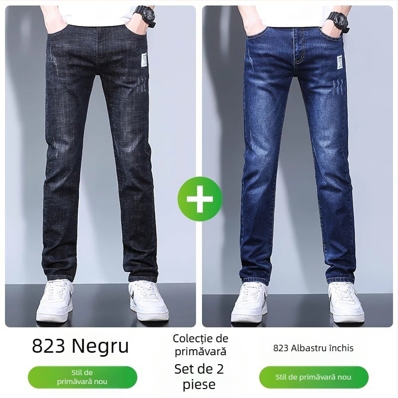 Jeansi de bărbați, drepți, talie medie, fermoar, microelastic