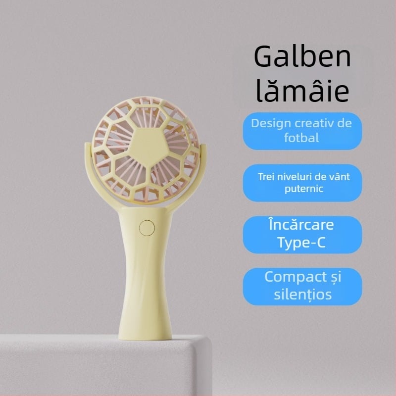 Ventilator de mână portabil - Motor brushless, Baterie încorporată 500–800 mAh, 3 trepte de viteză, autonomie 3–6 h