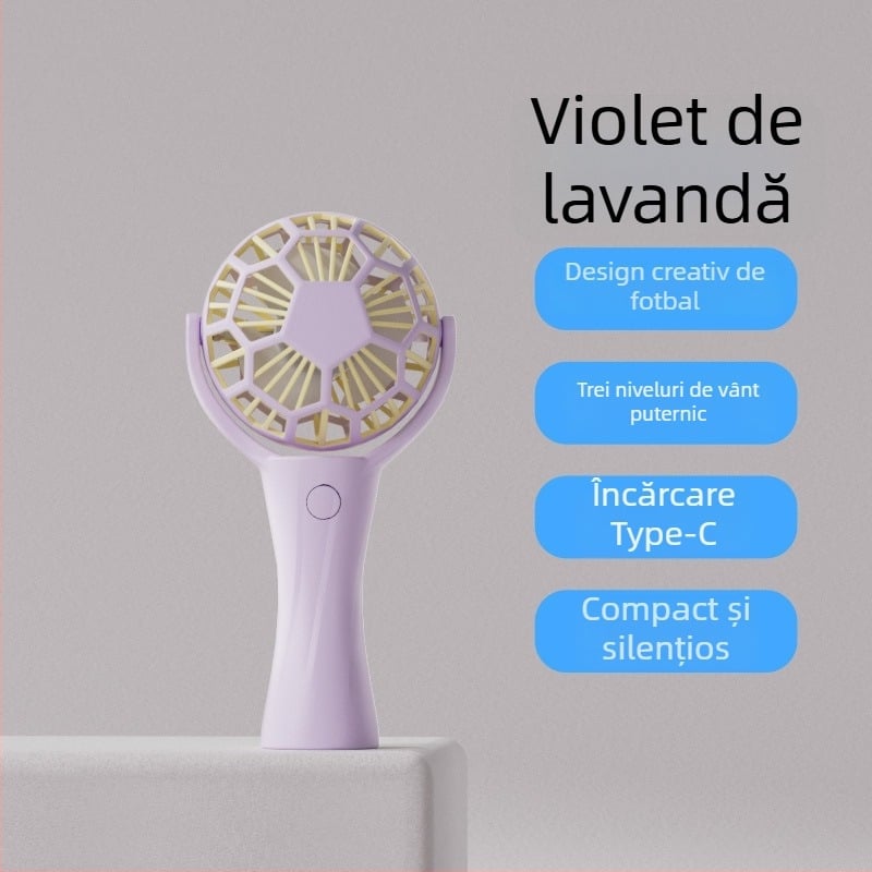 Ventilator de mână portabil - Motor brushless, Baterie încorporată 500–800 mAh, 3 trepte de viteză, autonomie 3–6 h