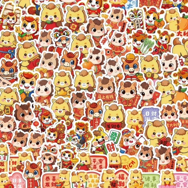 Stickere cu ponei desenati – impermeabile, imprimare, greutate 60 g, 100 bucăți, stil drăguț