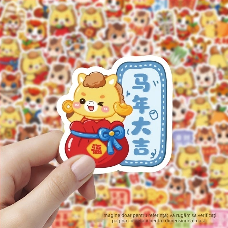 Stickere cu ponei desenati – impermeabile, imprimare, greutate 60 g, 100 bucăți, stil drăguț