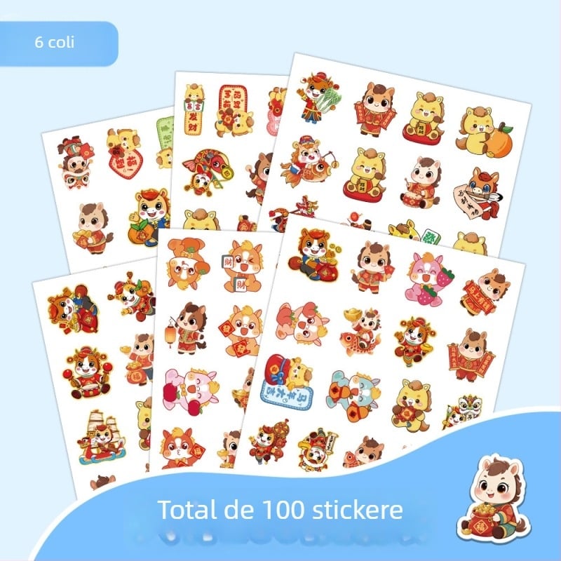 Stickere cu ponei desenati – impermeabile, imprimare, greutate 60 g, 100 bucăți, stil drăguț