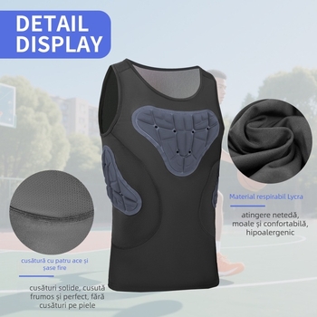 Vestă protectoare combinată pentru sporturi, cu umplutură din burete, pentru adulți; protecție a taliei; potrivită pentru fotbal, baschet, rugby, baseball și schi