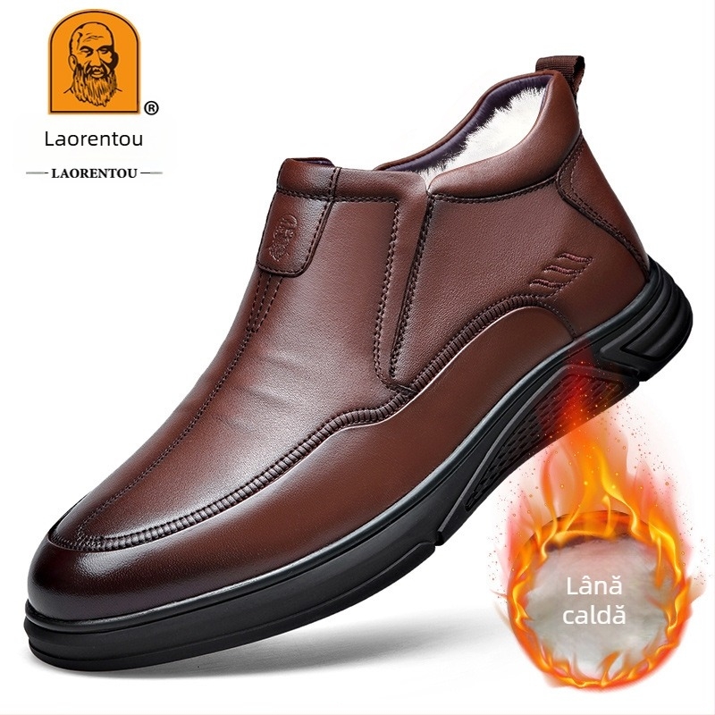 Ghete Chelsea de iarnă pentru bărbați – partea superioară din piele de vitel de înaltă calitate, căptușeală din lână și shearling, talpă din cauciuc