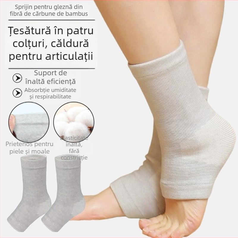 Gleznă orteză pentru toamnă-iarnă, elasticitate cu patru fețe, material respirabil din bambus-carbon, fibră poliesterică, pentru alergare și fotbal, protecție a glezei și stabilizare entorse