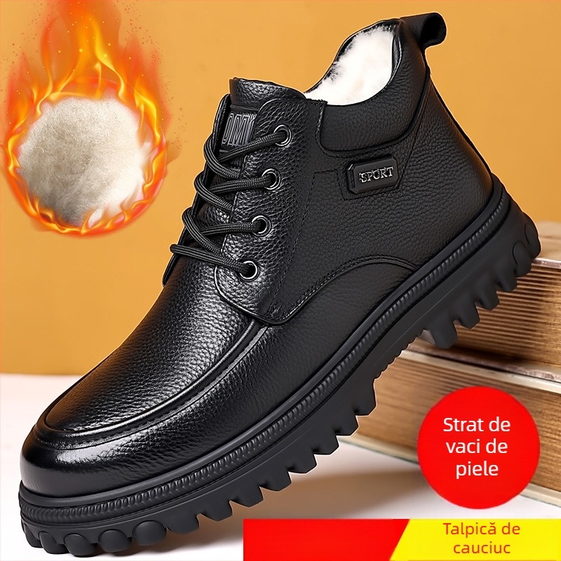 Ghete Martin pentru bărbați, înalte, din piele de vită de primă clasă, talpă din cauciuc, căptușeală din lână și cașmir, stil vintage casual