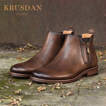 Ghete Chelsea pentru bărbați din piele de vită de primă calitate, cu fermoar lateral și talpă din cauciuc – stil britanic casual