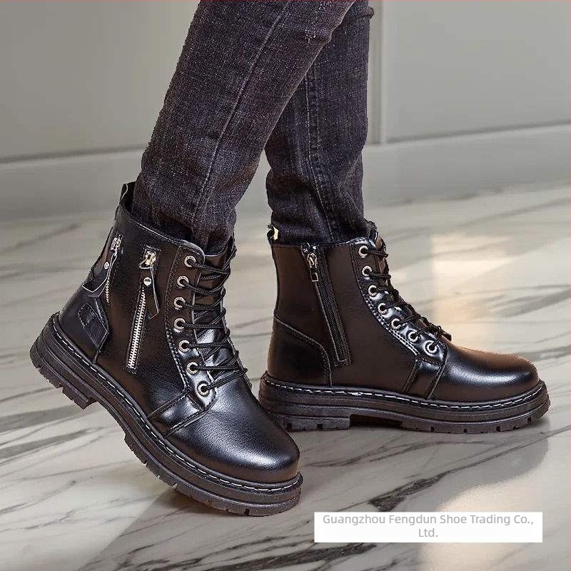 Ghete Martin pentru bărbați, iarnă, partea superioară din piele microfibră, talpă din cauciuc, căptușeală din lână de oaie, talpă interioară din bumbac, talpă groasă