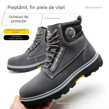 Ghete de protecție din piele suede, înalte, cu protecție antișoc, anti-perforație, izolație și talpă antiderapantă