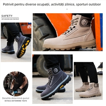 Ghete de protecție din piele suede, înalte, cu protecție antișoc, anti-perforație, izolație și talpă antiderapantă